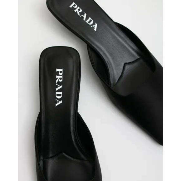 Prada - Black Satin Mules Loafers - Picture 2 of 9